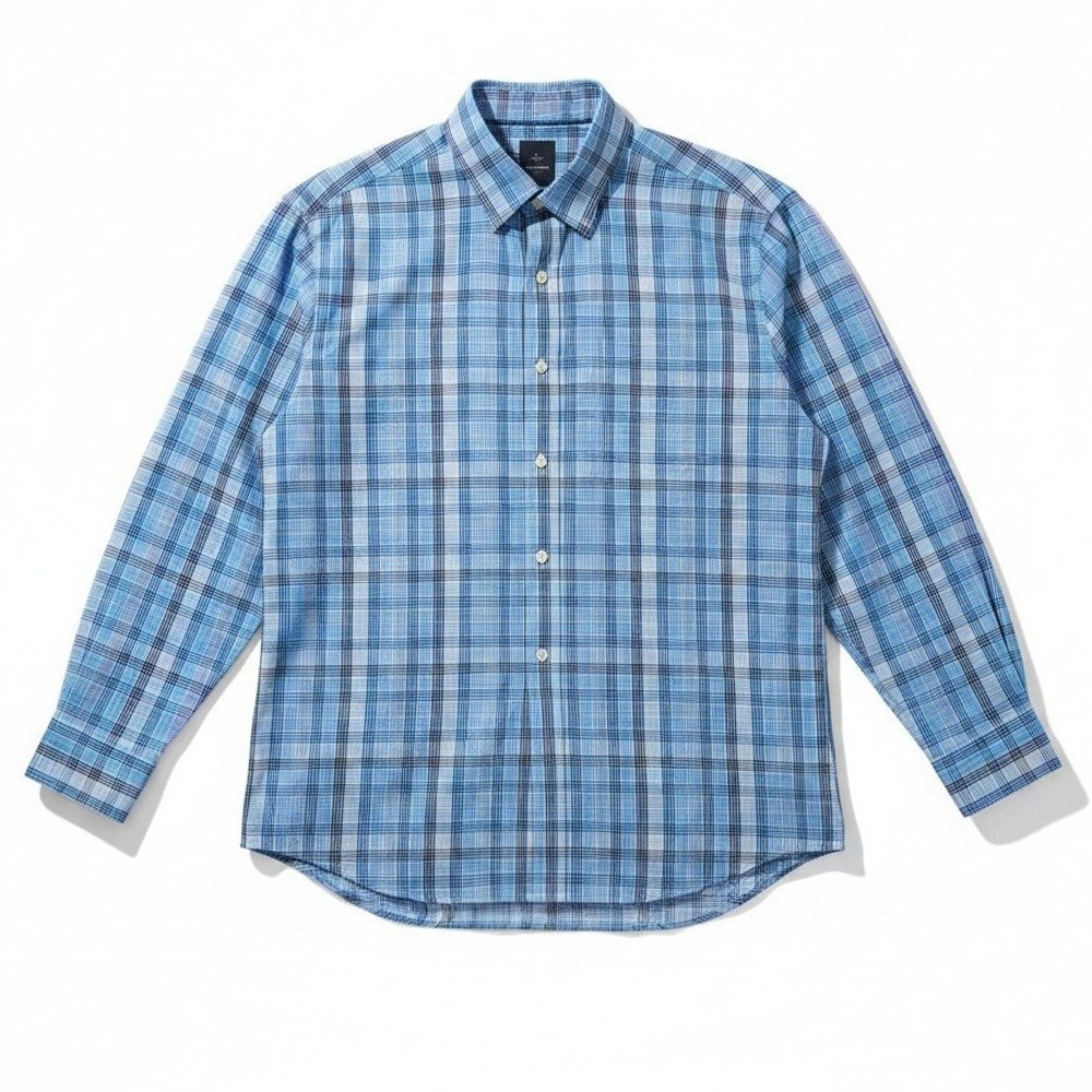 Tailorbyrd Collection Blue White Plaid Long Sleeve Button Down Shirt Men's Large
